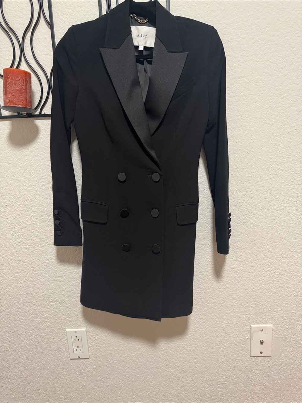 A.L.C. Black Tuxedo Blazer Mini Dress Satin Lapels Size 0